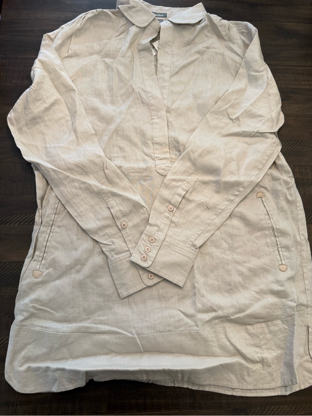 Neiman Marcus Light Beige 100% Linen- tunic shirt dress